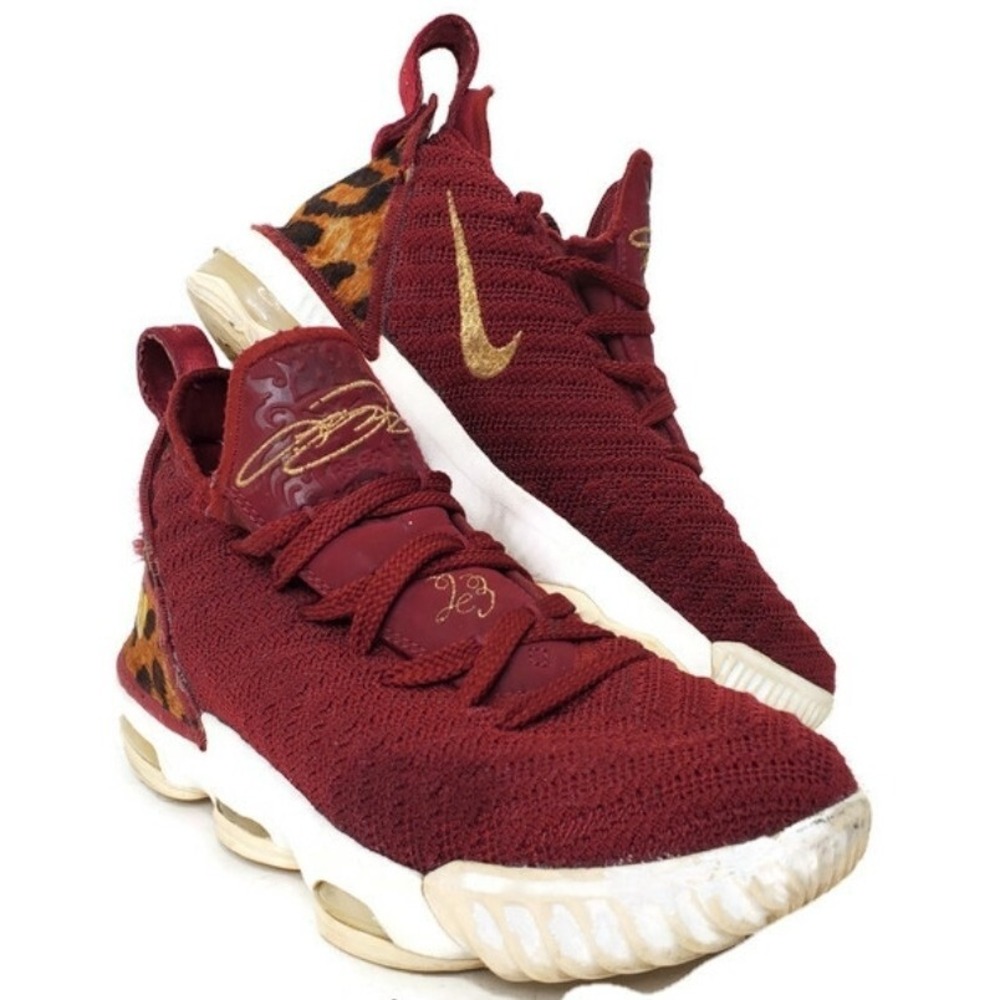 Nike LeBron 16 King GS Team Red Leopard Print Basketball Shoes AQ2465-601 4Y